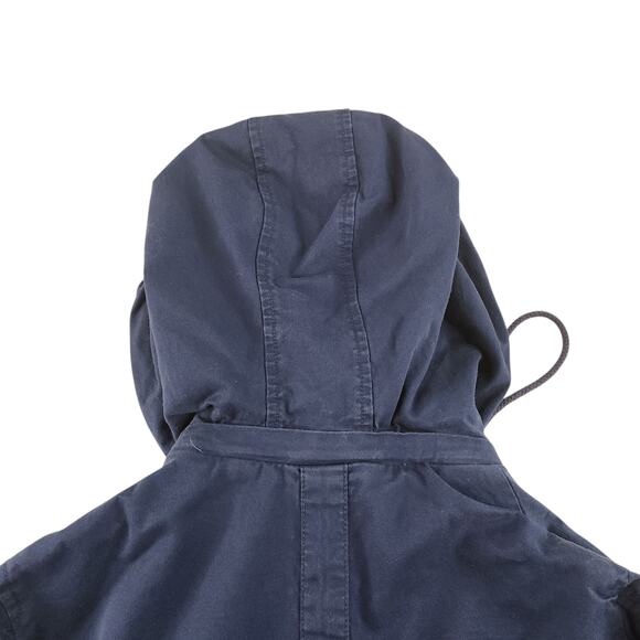 Navy Blue Cargo Jacket Womens Medium Gold Red Hooded Full Zip Utility Chore - Picture 10 of 16